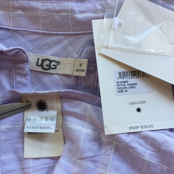 NWT UGG Lavender/Metallic Gabri Plaid Sleep Shirt - Picture 7 of 9